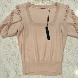 Elie Tahari Cream Puff Sleeve Fitted Blouse with Ruched Details